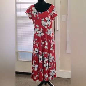 Chaps Red A-line Dress with Blue & White flowers Sz. 1X